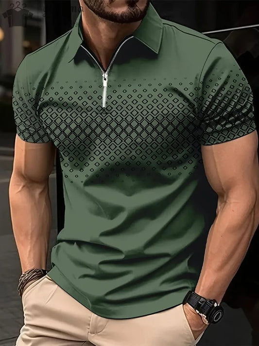 Men's Solid Zipper Polo Golf Shirt