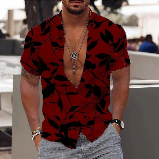 Men's 3D Leaf Print Hawaiian Shirt 2024
