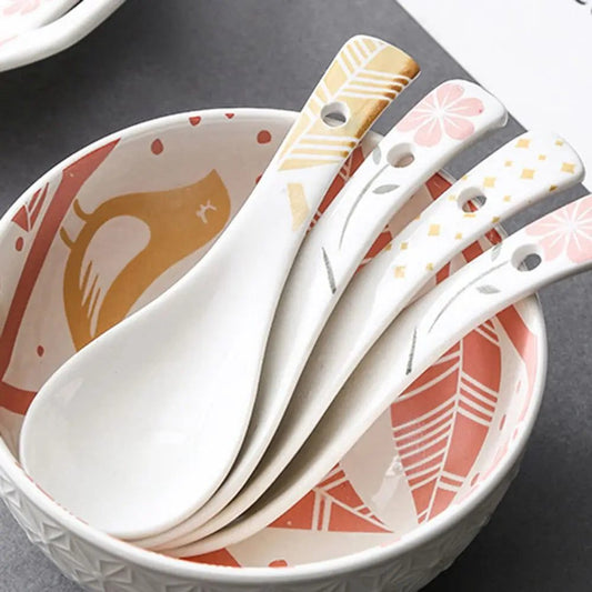Handpainted Japanese Ceramic Soup Spoons Decor