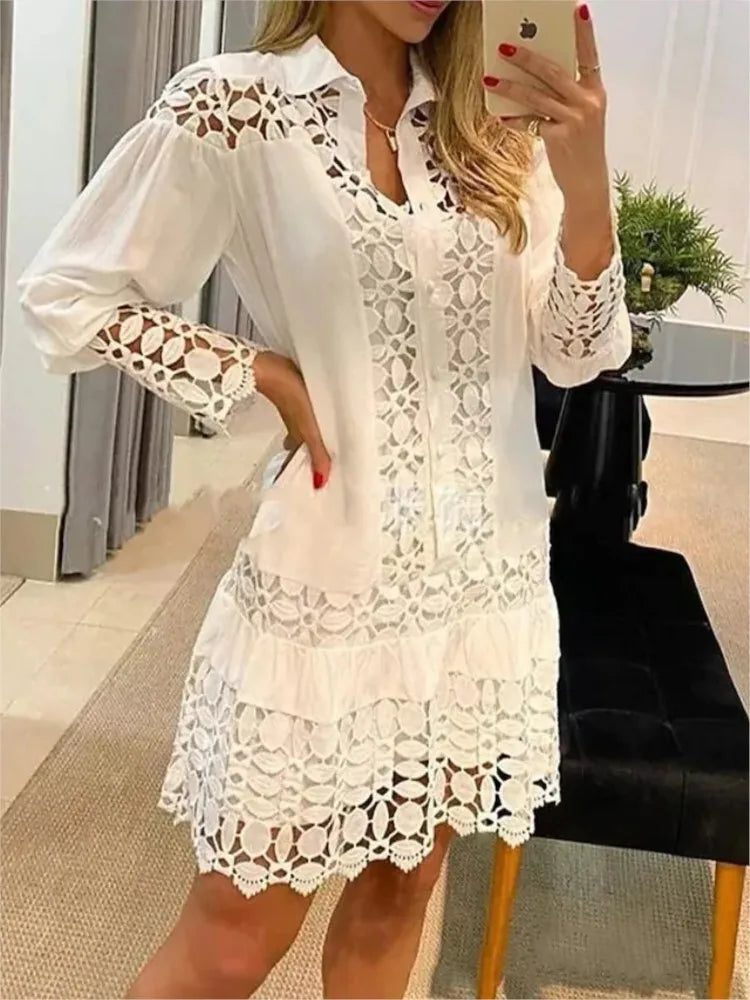 Elegant Long Sleeve Lace Women’s Dress Shirt