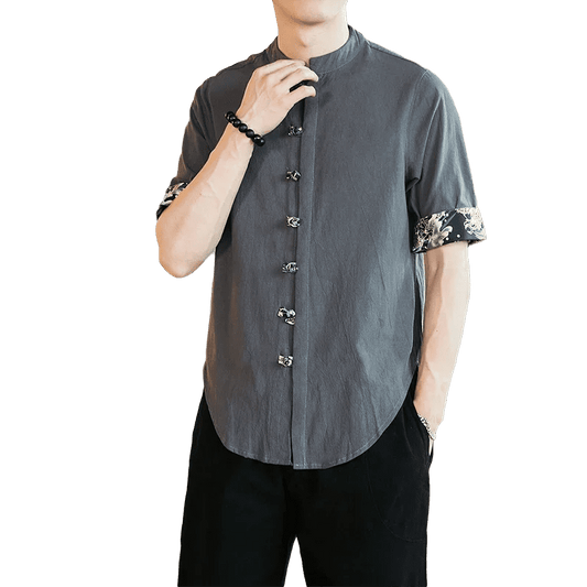 Men's Cotton Linen Medium Sleeve Button Shirt