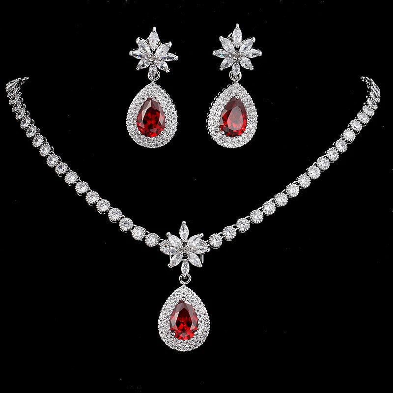 Luxury Retro Red Zirconia Wedding Jewelry Set