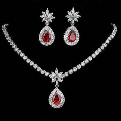Luxury Retro Red Zirconia Wedding Jewelry Set
