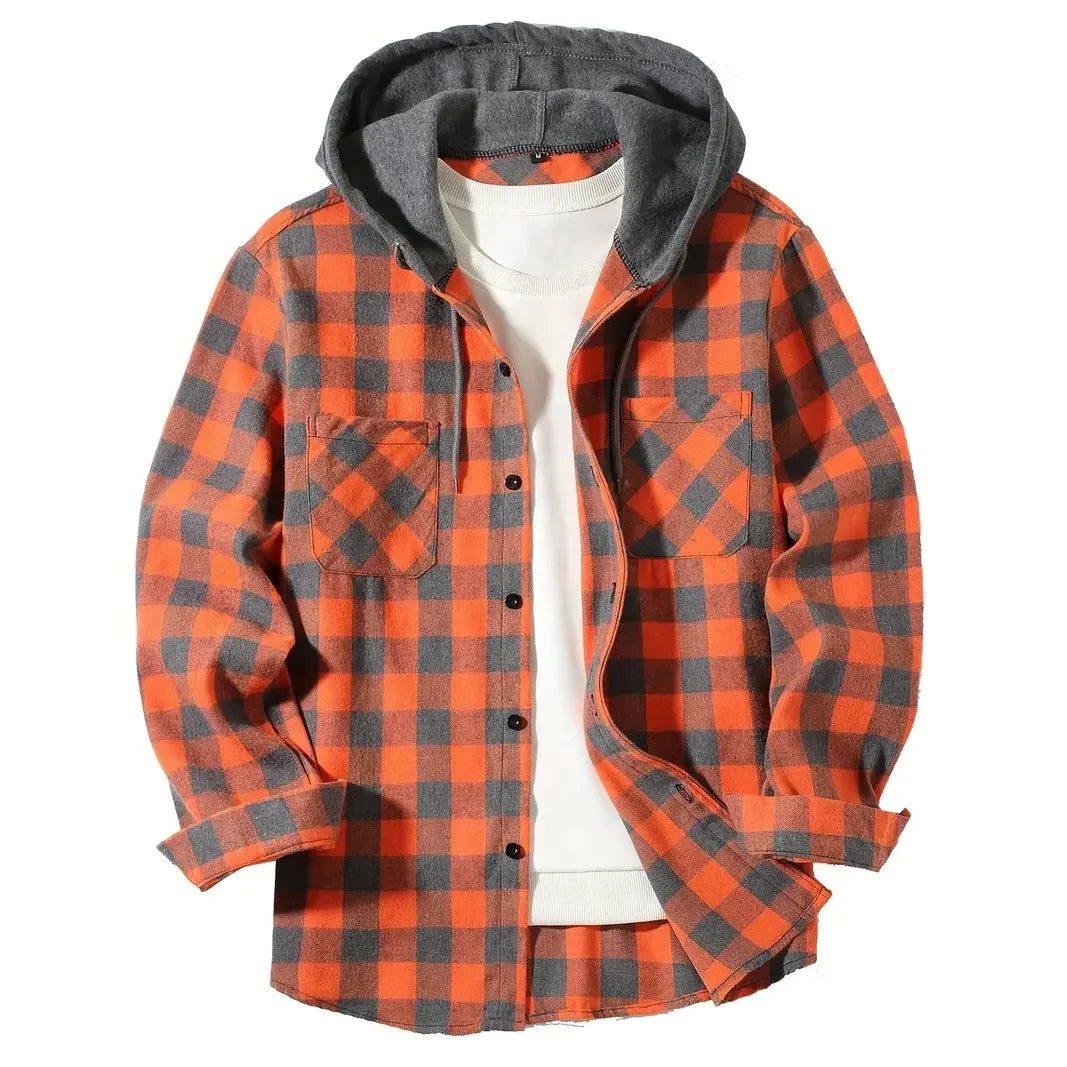 Men's Classic Plaid Flannel Hoodie Shirt