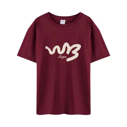 Trendy Wine Red Cotton T-Shirts for Women
