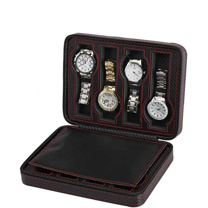 Portable Travel Watch Case with Zipper Storage