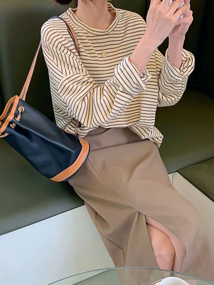 Chic Striped Cotton T-Shirts for Women