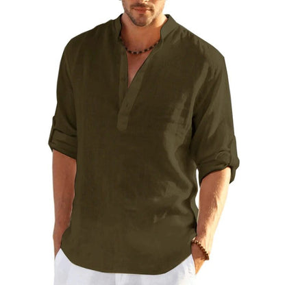 Men's Casual Long Sleeve Linen Shirt