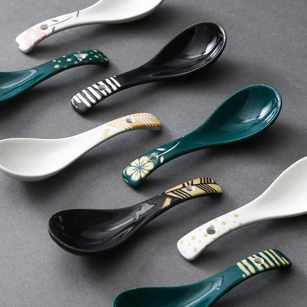 Handpainted Japanese Ceramic Soup Spoons Decor