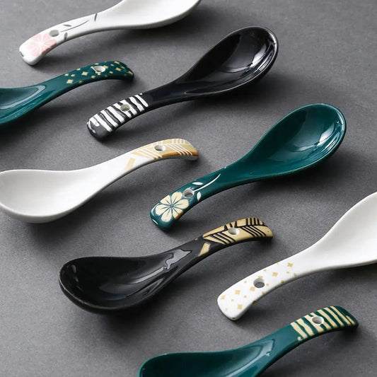 Handpainted Japanese Ceramic Soup Spoons Decor