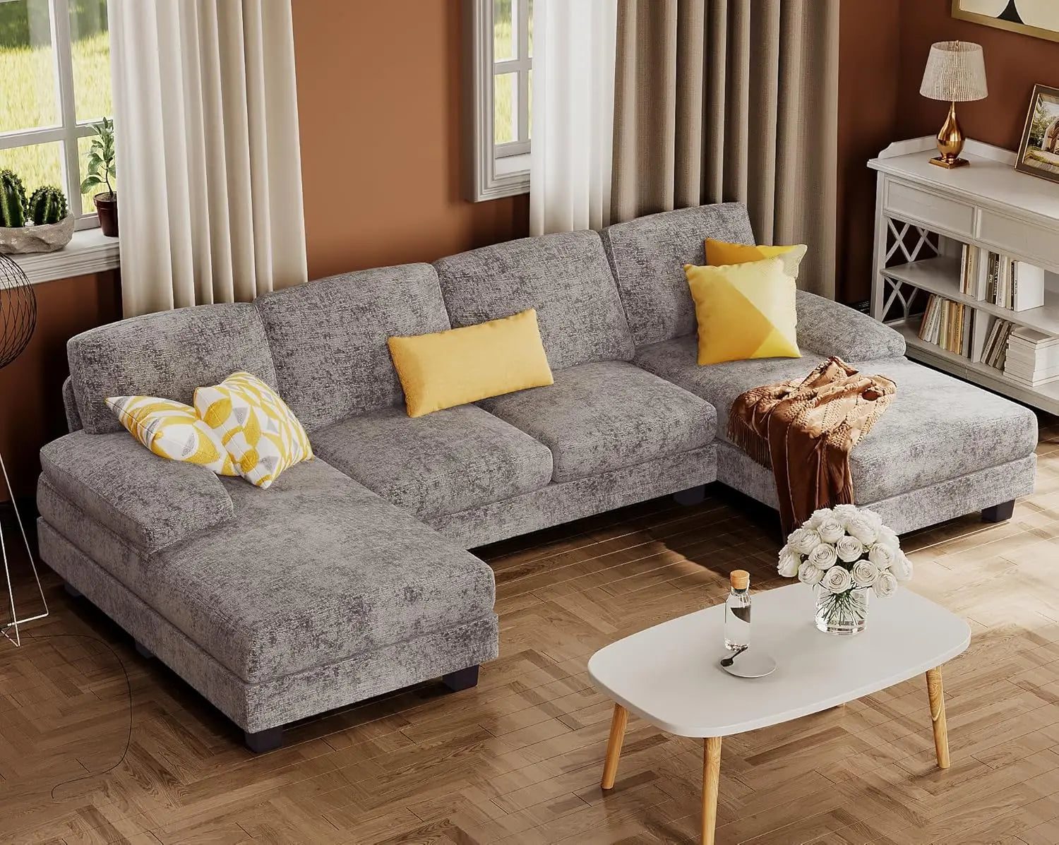 U-Shaped Linen Sofa Set for Living Room