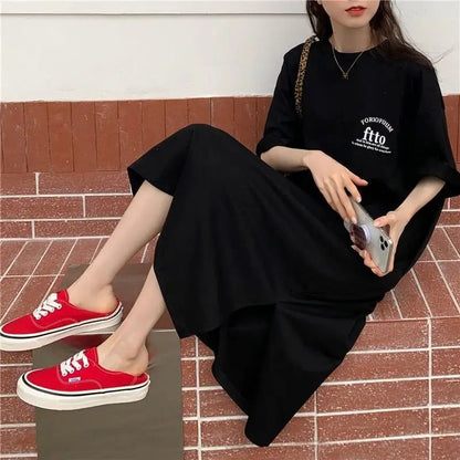 Korean Letter Print T-Shirt Dress for Women