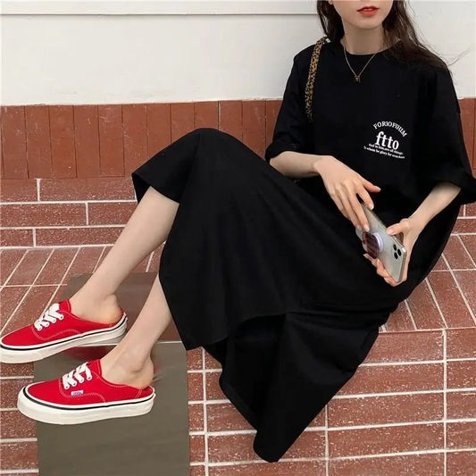 Korean Letter Print T-Shirt Dress for Women