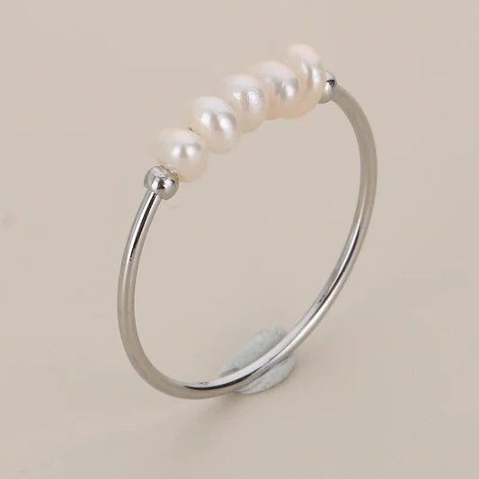 Waterproof Gold Stainless Steel Pearl Ring