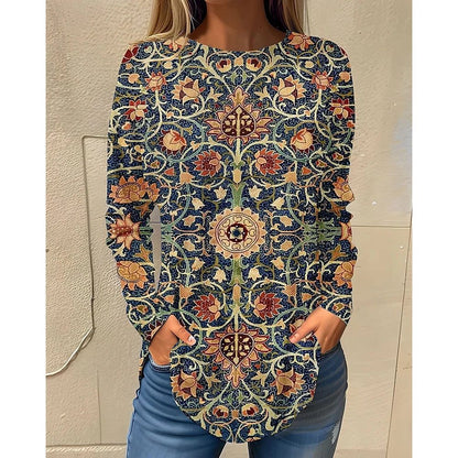 Stylish Long Sleeve Floral Cotton T-Shirts for Women