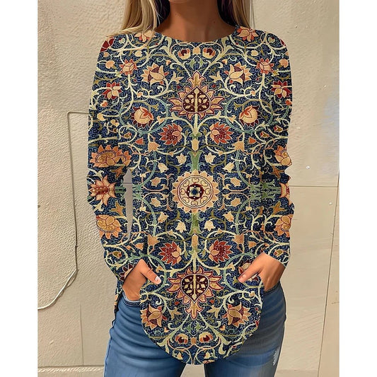 Stylish Long Sleeve Floral Cotton T-Shirts for Women
