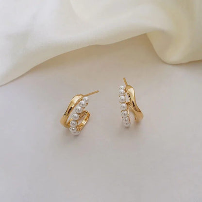 Elegant Double Imitation Pearl Stud Earrings
