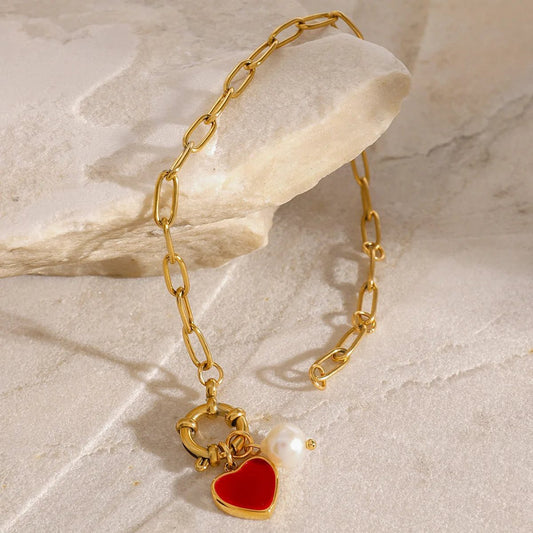Elegant Pearl Heart Pendant Bracelet for Women