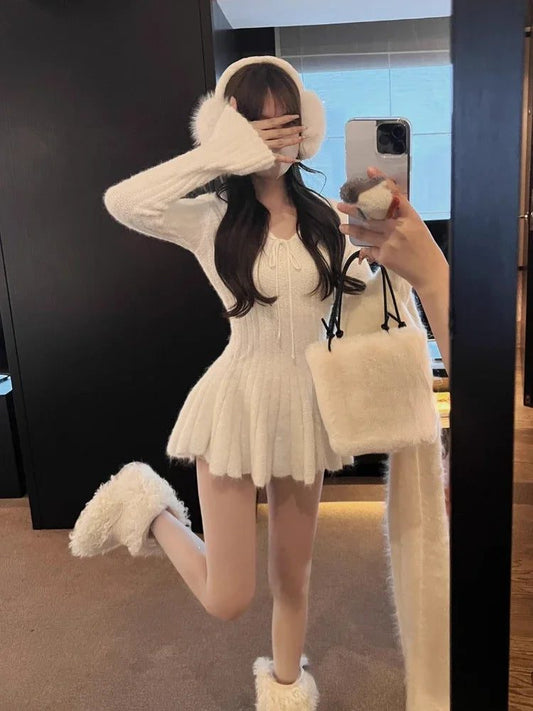 Elegant Sweet Knitted Sweater Dress Women