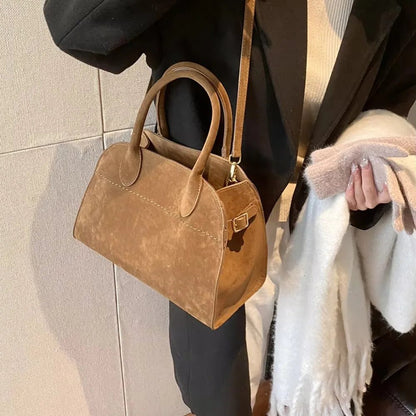 Luxury Suede Leather Crossbody Tote Bag