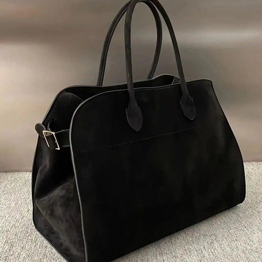 High-Capacity Leather Suede Commuting Handbag