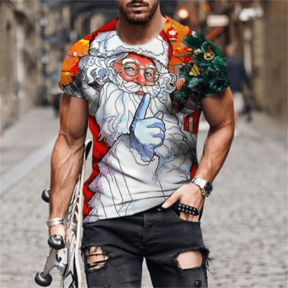 3D Santa Print Men's Christmas T-Shirt
