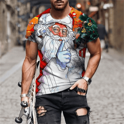 3D Santa Print Men's Christmas T-Shirt