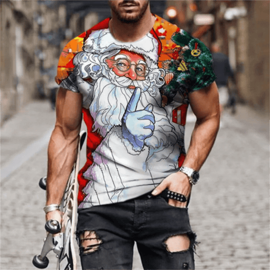 3D Santa Print Men's Christmas T-Shirt