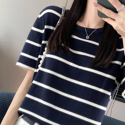 Casual Striped Cotton T-Shirt for Women
