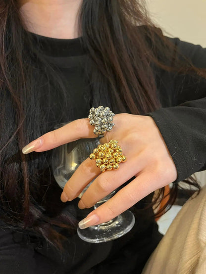 Vintage Metal Beads Open Ring for Women