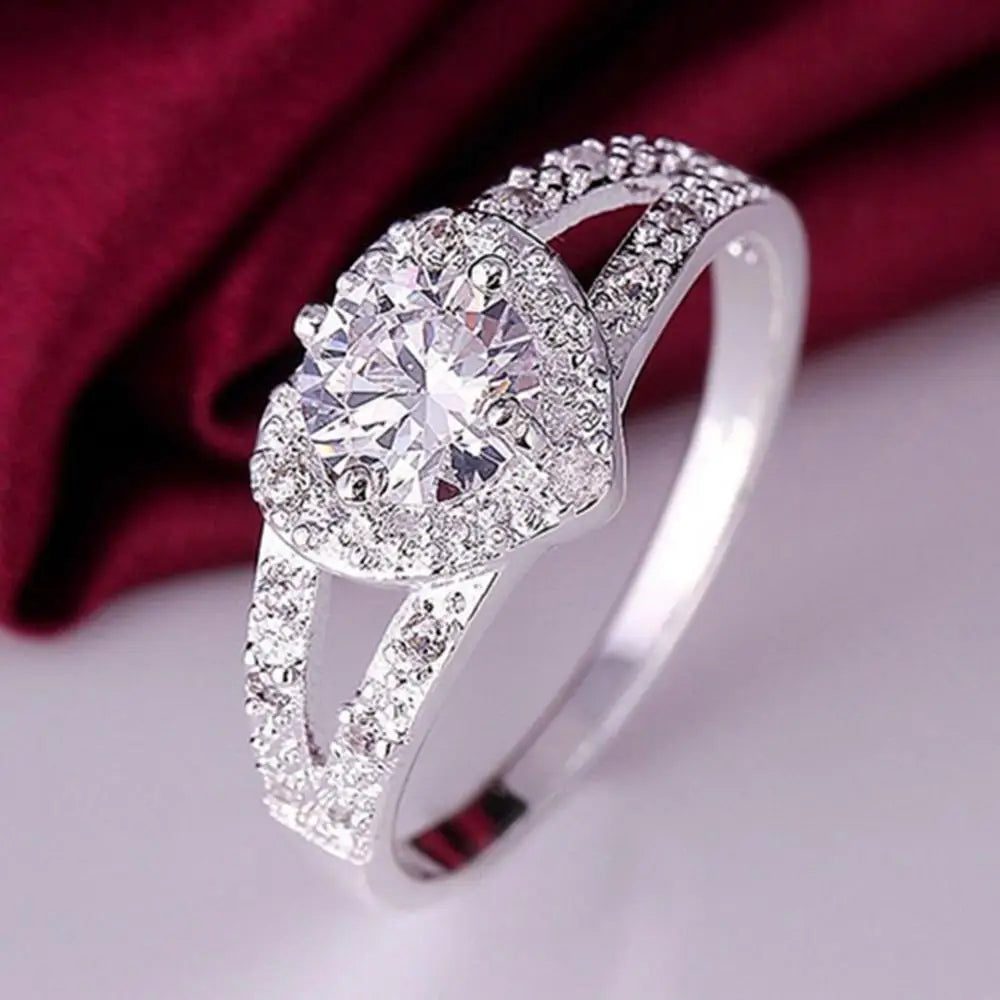925 Sterling Silver Heart Crystal Wedding Ring