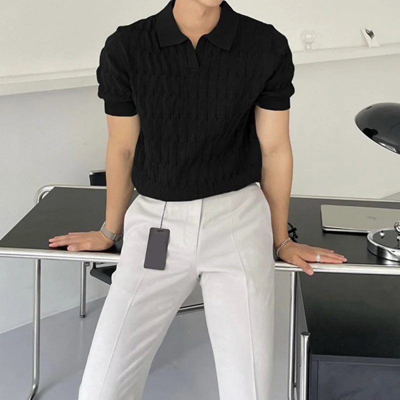 Men's Casual V-Neck Knitted Polo Shirt