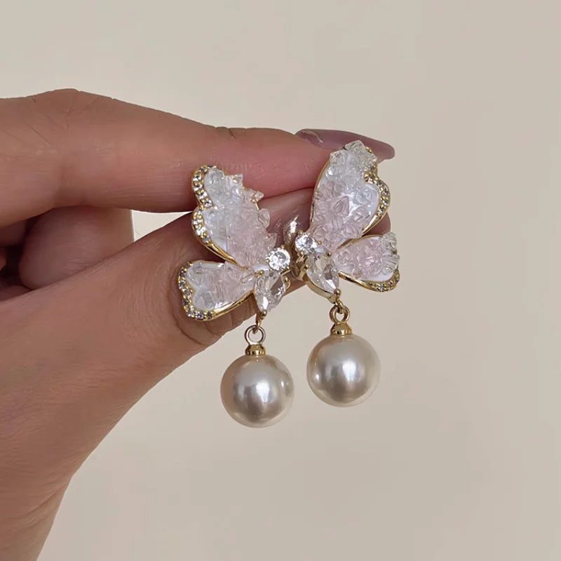 2023 Cute Silver Pearl Hoop Earrings