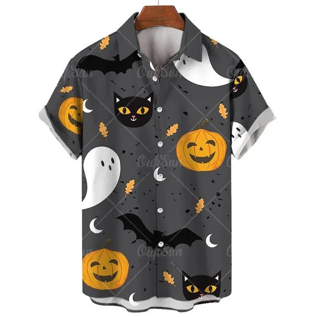 Men's Hawaiian Halloween Shirt with Devil Print