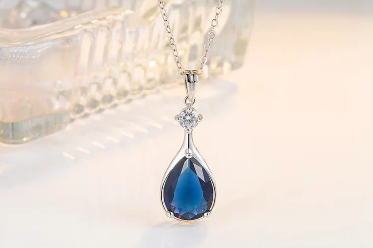 925 Sterling Silver Blue Sapphire Pendant Necklace