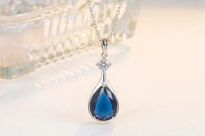 925 Sterling Silver Blue Sapphire Pendant Necklace