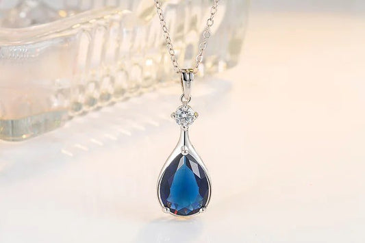 925 Sterling Silver Blue Sapphire Pendant Necklace