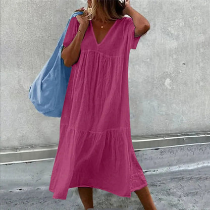 Chic Cotton Linen Midi Dresses for Women