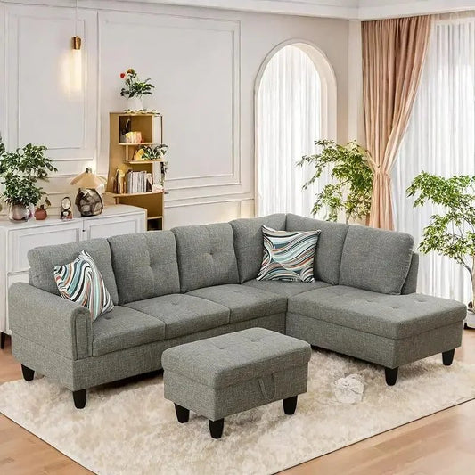 Modern L-Shaped Sofa with Ottoman for Living Room