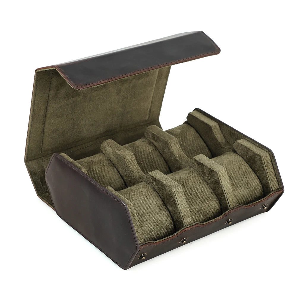 Vintage Leather Watch Roll Travel Case Organizer