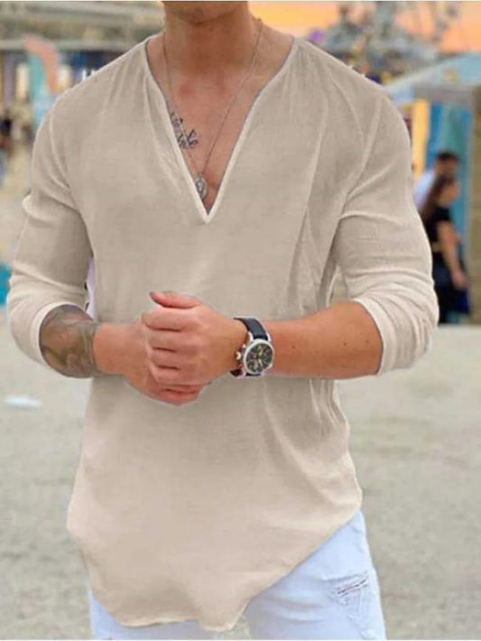 Men's V-Neck Casual Shirt - Trendy Pullover