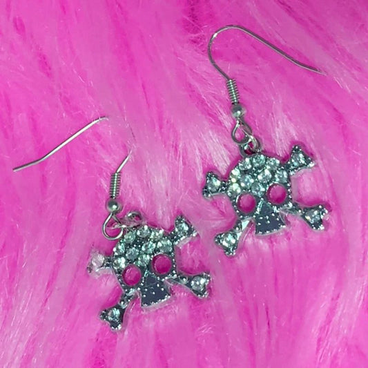 Y2K Crystal Skull Drop Earrings Vintage
