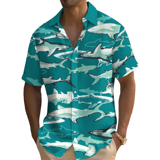 2024 Men's Hawaiian Shirts 3D Shark Print