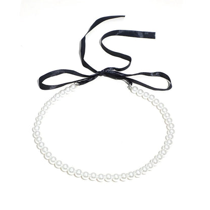 Gothic Black Velvet Choker with Pearl Beads