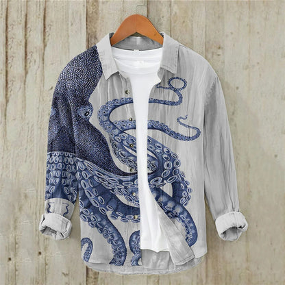 Men's Vintage Japanese Fish Linen Shirt
