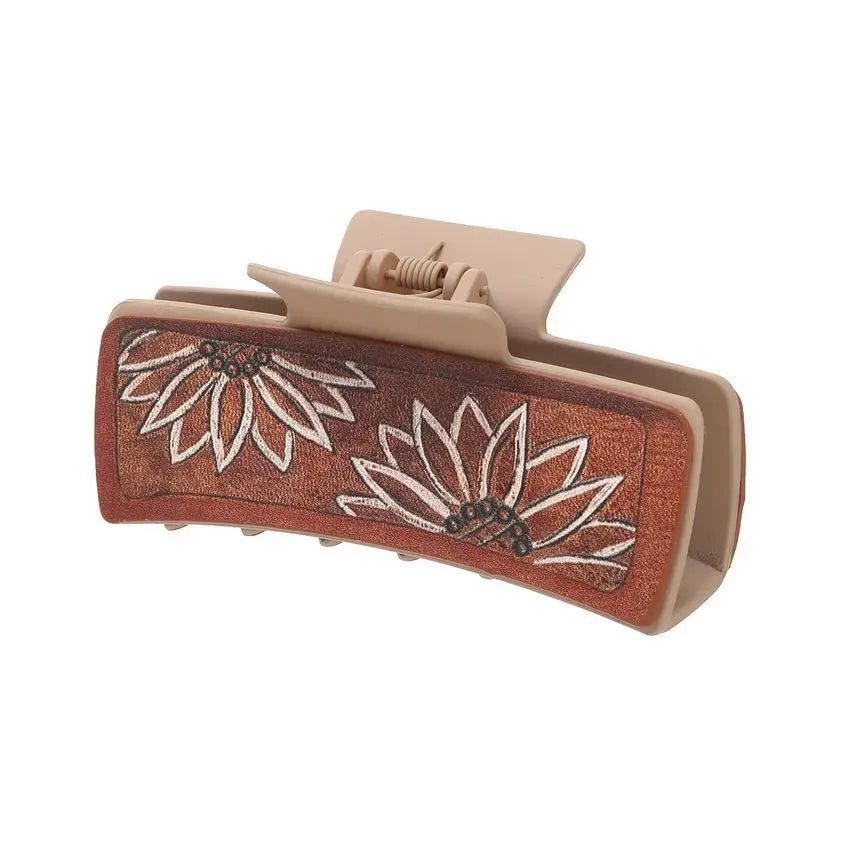 Western Hair Claw Clip with Sunflowers Cactus