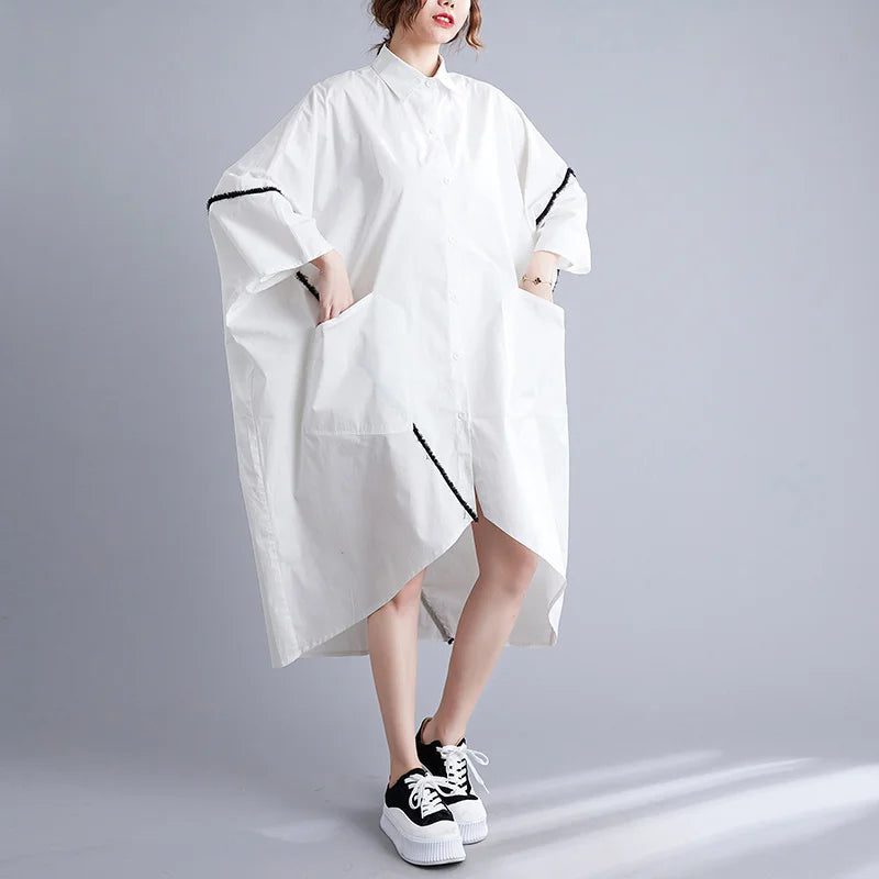 Chic Asymmetrical White Midi Dress for Women