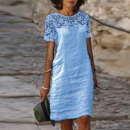 2024 Summer Cotton Linen Lace Mini Dress