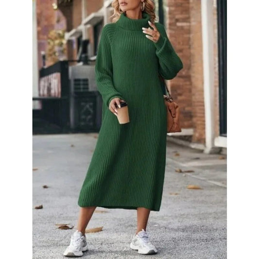 Women Loose High Collar Long Sweater Dress