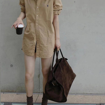 Luxury Brown Suede Handbags with Gold Buckle